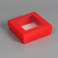 Коробка складная, крышка-дно,с окном, красная, 15 х 15 х 5 см