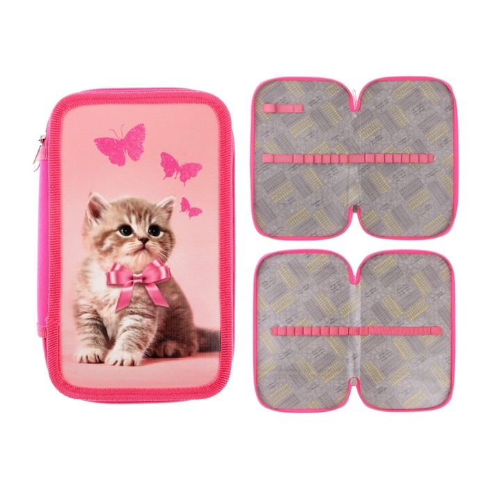 Пенал 2 секции, 125 х 205 х 40 мм, Calligrata 30П26/2 Пенал 2 секции, 125 х 205 х 40 мм, Calligrata 30П26/2 "Милый котик", ламинированный картон