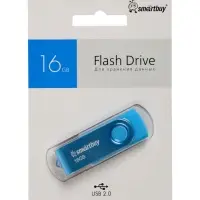 Флешка Smartbuy Twist, 16 ГБ, USB 2.0, чтение до 25 Мб/с, запись до 15 Мб/с, синяя