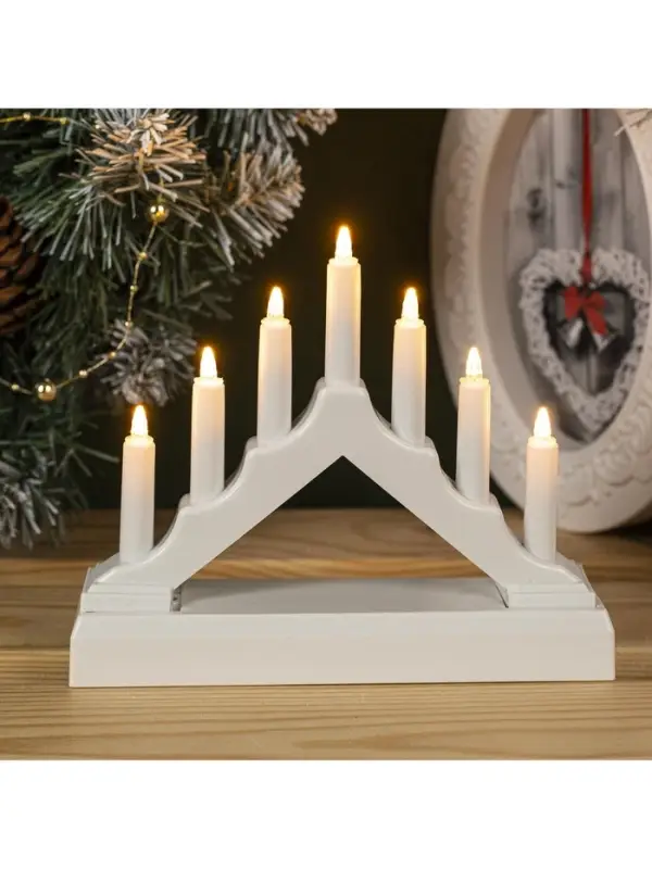 Светодиодная фигура &laquo;Белая рождественская горка&raquo;, пластик, батарейки ААх2 (не в комплекте), свечение тёплое белое