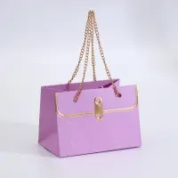 Пакет переноска для цветов, ручка цепь, &laquo;Сиреневый&raquo;, с золотым тиснением, 15&times;10.5&times;10 см