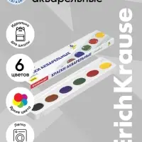 Акварель 6 цветов ErichKrause Basic, медовая, в мягком пластике, картон с европодвесом, без кисти