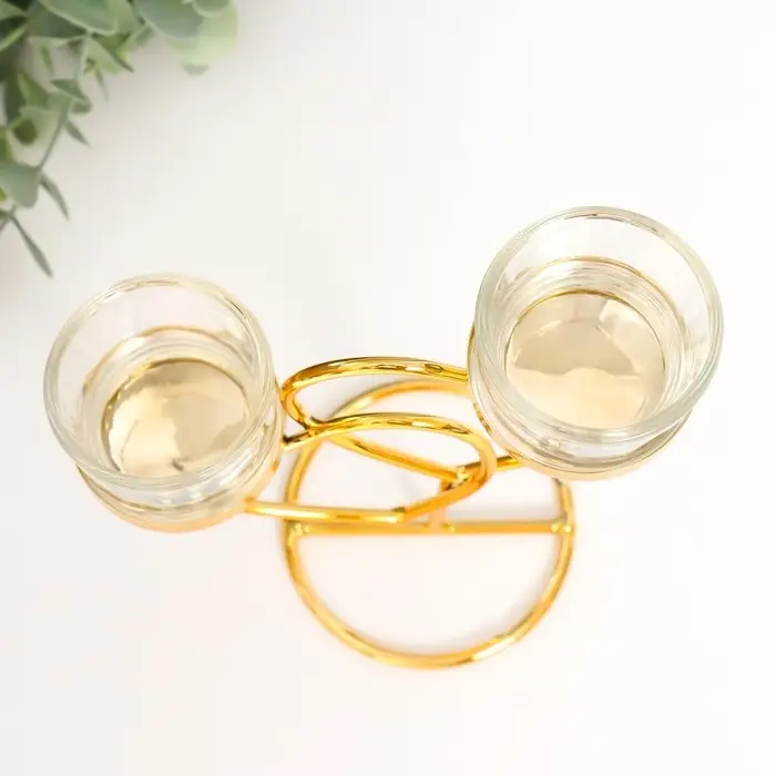 Подсвечник металл, стекло на 2 свечи  Подсвечник металл, стекло на 2 свечи "Два сердца" d-4,5 см золото 14х6,5х17,5 см