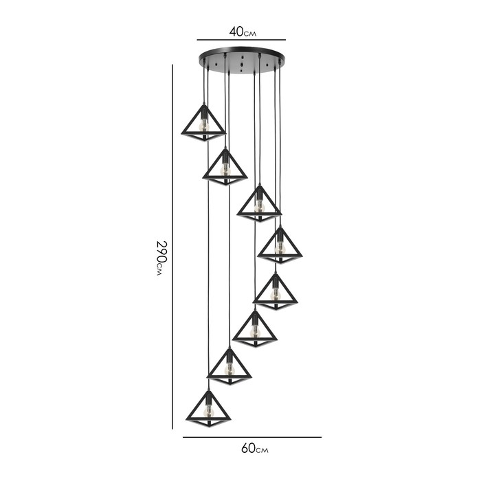 Светильник-каскад Светильник-каскад "Треугольник" 8хЕ27 40Вт черный 60х60х290 см