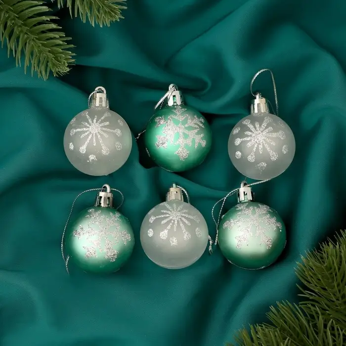 Ёлочные игрушки &laquo;Морозный день&raquo;, шары новогодние, d=3.5 см, набор 6 шт., зелёный/белый