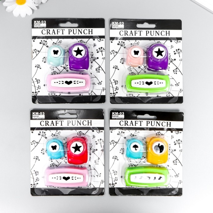 Набор фигурных дыроколов из 3 шт 11,5х13 см рис 1,6 см, 1 см, 4,5 см МИКС