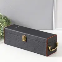 Шкатулка дерево, кожзам под бутылку "Чёрная с оранжевой вставкой" 4 предмета 35х10х11,5 см   1096938