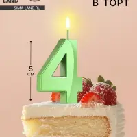 Свеча в торт на шпажке «Цифра 4», зеленая, 5 см