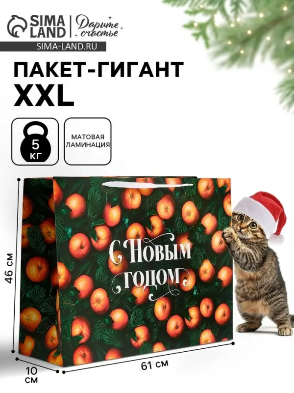 Пакет новогодний ламинированный подарочный &laquo;С Новым годом&raquo;, XXL 61&times;46&times;20 см