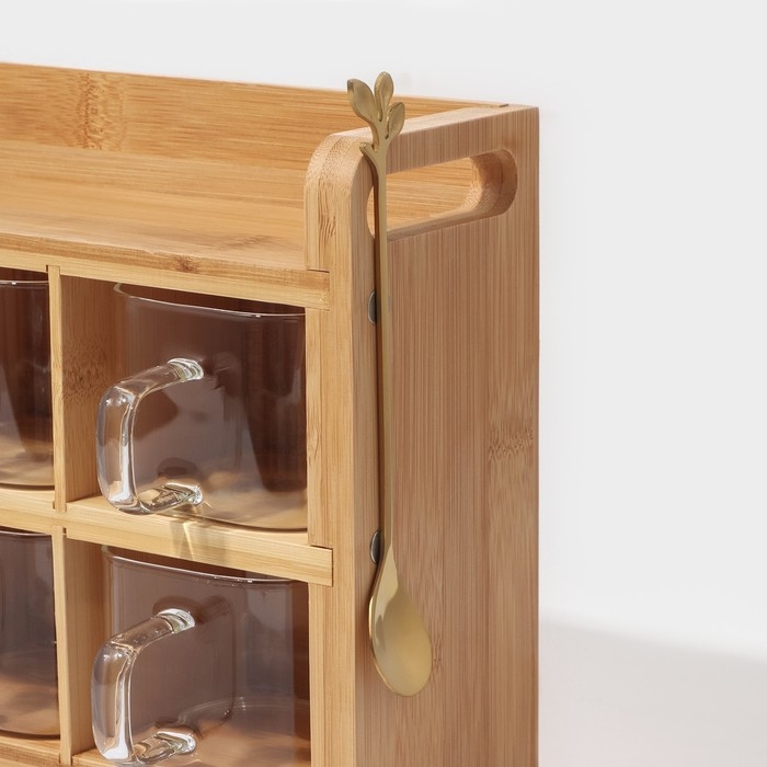 Банки стеклянные для хранения сыпучих продуктов «Тури», 8 предметов: 6 банок 300 мл, 8×6 см, ложка, бамбуковый ящик Банки стеклянные для хранения сыпучих продуктов «Тури», 8 предметов: 6 банок 300 мл, 8×6 см, ложка, бамбуковый ящик