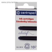 Картриджи для перьевых ручек Centropen 0019/10, 10 штук, чернила синие
