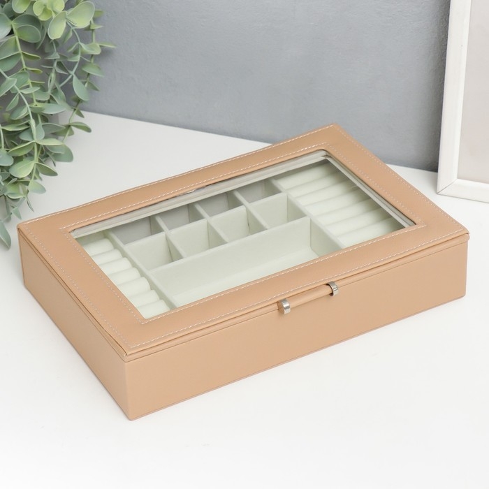 Шкатулка кожзам для украшений  Шкатулка кожзам для украшений "Хэмптонс" бежевая 5,5х27х18 см