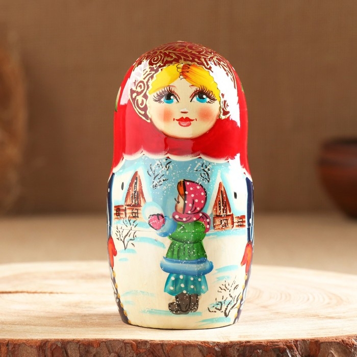 Матрёшка «Парочка», красный  платок,5 кукольная,  люкс Матрёшка «Парочка», красный  платок,5 кукольная,  люкс