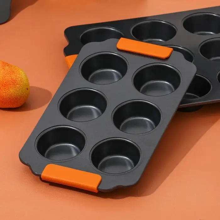 Форма для выпечки Magistro &laquo;French Bakery. Круг&raquo;, 30.5&times;18&times;3 см, 6 ячеек, антипригарное покрытие, чёрная