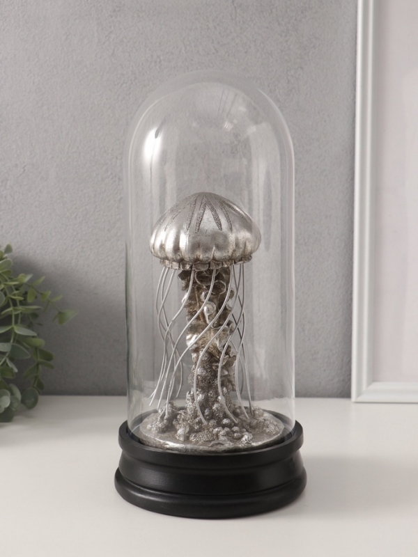 Сувенир полистоун в колбе "Медуза" серебро 14х14х30 см