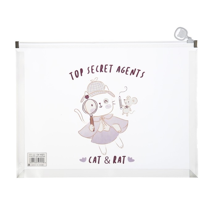 Папка-конверт на молнии формат А4, 180мкр, с рисунком Папка-конверт на молнии формат А4, 180мкр, с рисунком "Звери", МИКС