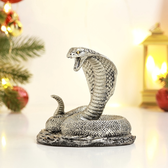 Новый год. Символ 2025. Фигура Новый год. Символ 2025. Фигура "Змея Кобра" серебро, 9х12см