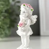 Фигурка полистоун &laquo;Ангел-девочка в розовом венке с розами&raquo;, 12&times;5.2&times;3.3 см, МИКС
