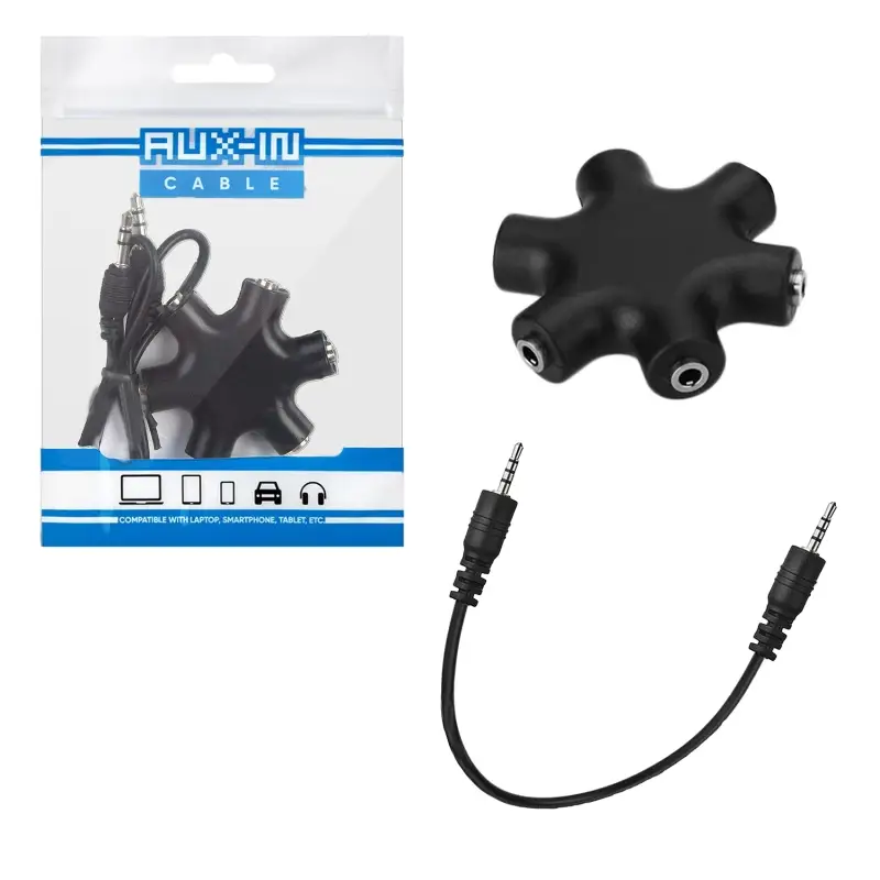 Кабель AUX 3,5 мм 6 в 1 черный (1200 шт/кор)