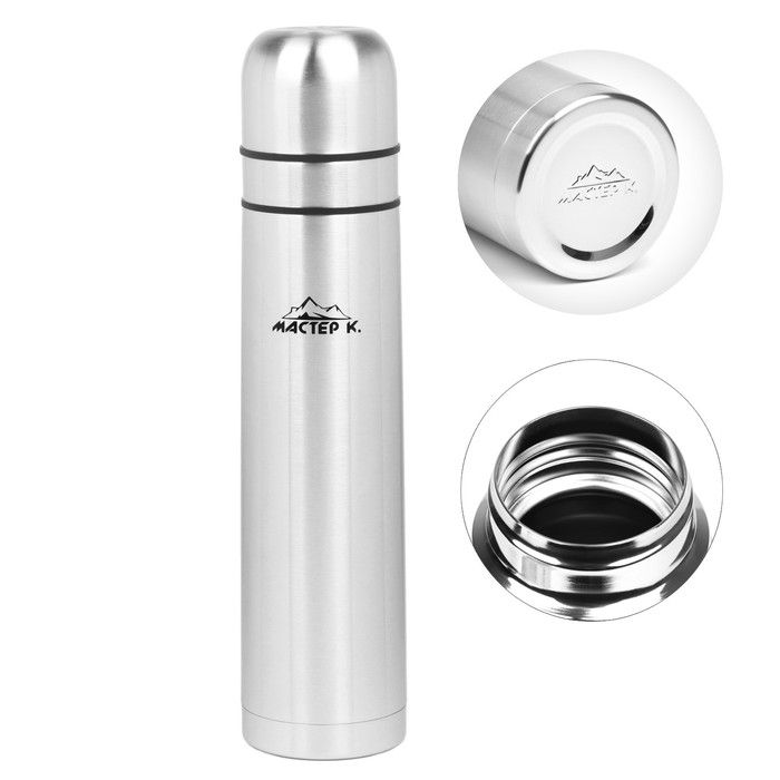 Термос, 1 л, Гильза, "Мастер К", с двумя кружками, сохраняет тепло 24 ч