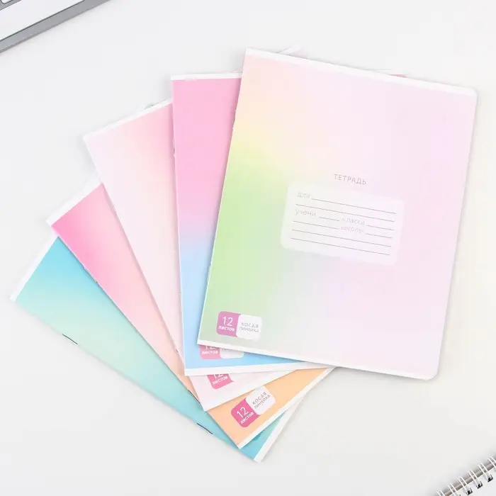 Тетрадь 12 листов в косую линейку, А5, на скрепке, блок №1 &laquo;Школьные принадлежности&raquo; МИКС