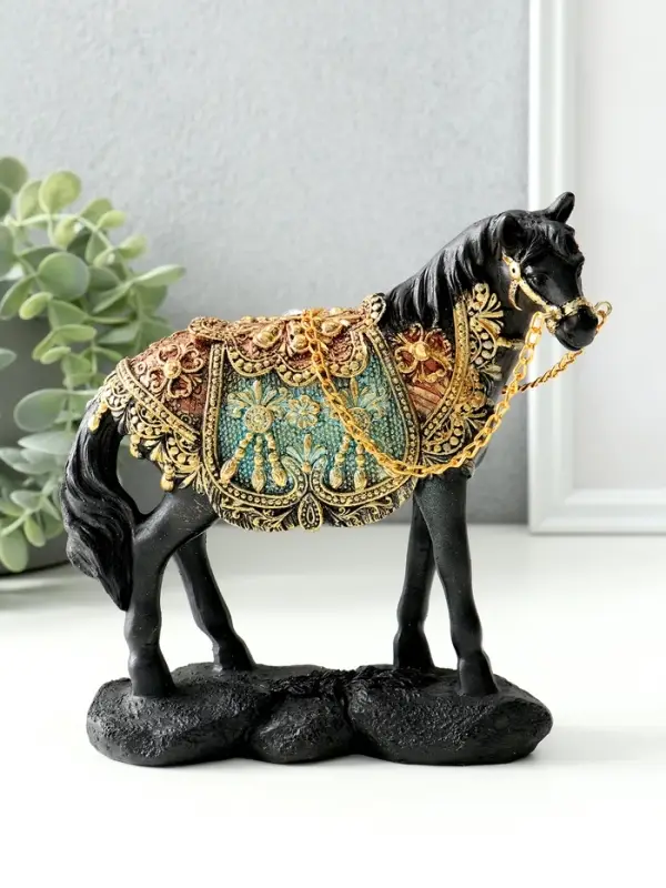 Сувенир полистоун Сувенир полистоун "Конь императора" чёрный, цветная попона МИКС 16х6х16,3 см