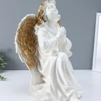 Фигура "Ангел на колене" большой, белый с золотом, 58х48х38 см