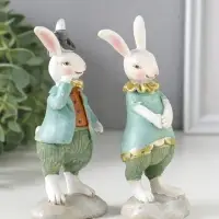 Сувенир полистоун "Парочка зайчат в костюмах с жабо/бабочкой" набор 2 шт 5,5х4х12,5 см