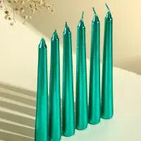 Свечи античные, 1.9&times;20 см, набор 6 шт., зелёный металлик