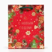 Пакет подарочный новогодний ламинированный &laquo;С новым годом!&raquo;, 11.5&times;14.5&times;6.5 см