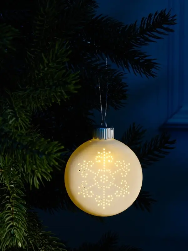 Ёлочный шар &laquo;Снежинка&raquo;, 8.7&times;3.1&times;9.8 см, 1 LED, керамика, от батареек LR44&times;3, свечение тёплое белое