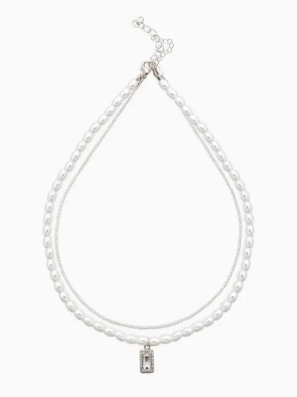 Колье жемчужное "Рис" 2 нити, 45см, цвет белый в серебре