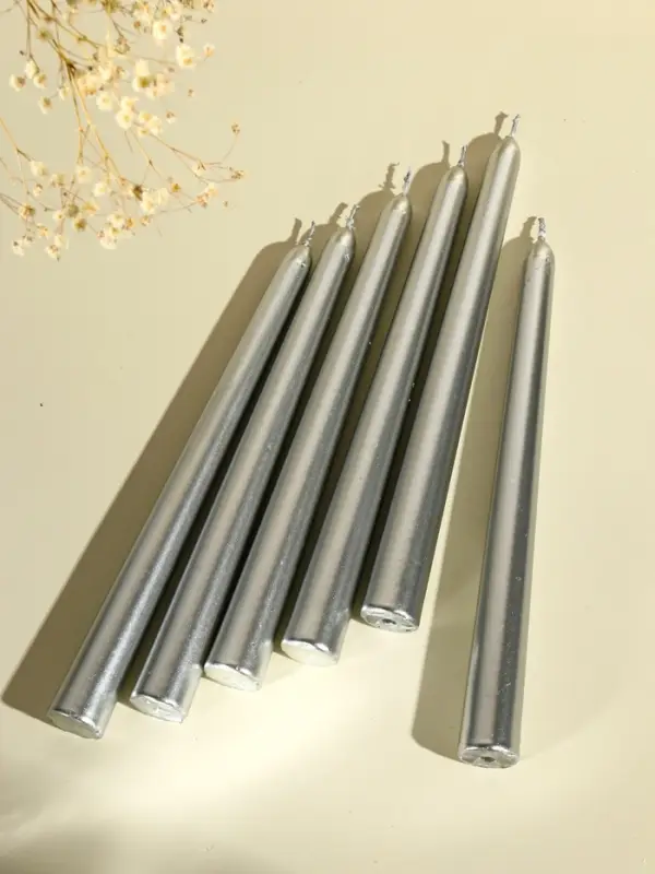 Набор свечей античных, 1.9&times;20 см, 6 шт., серебряный металлик