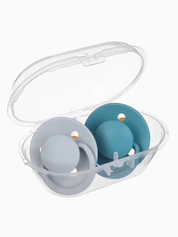 Соски-пустышки, от 6 мес., латекс, классические, в контейнере, набор из 2 шт., серый/серо-синий, M&B