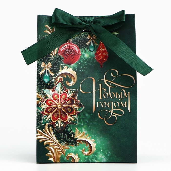Пакет подарочный новогодний с лентой «С Новым годом», 13 х 19 х 9 см , Новый год Пакет подарочный новогодний с лентой «С Новым годом», 13 х 19 х 9 см , Новый год