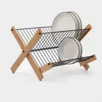 Сушилка для посуды Доляна Meli, 2 уровня, 39.5&times;34&times;27.5 см, бамбук, металл, чёрная