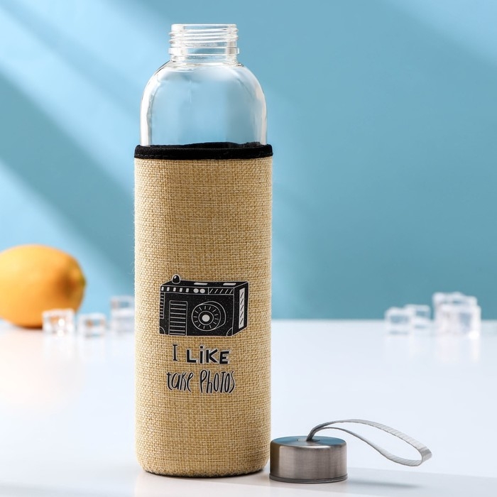 Бутылка для воды стеклянная в чехле «Вояж», 750 мл, h=25 см, цвет МИКС