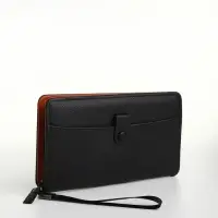 Портмоне-клатч мужской на молнии, с ручкой, наружный карман, чёрное