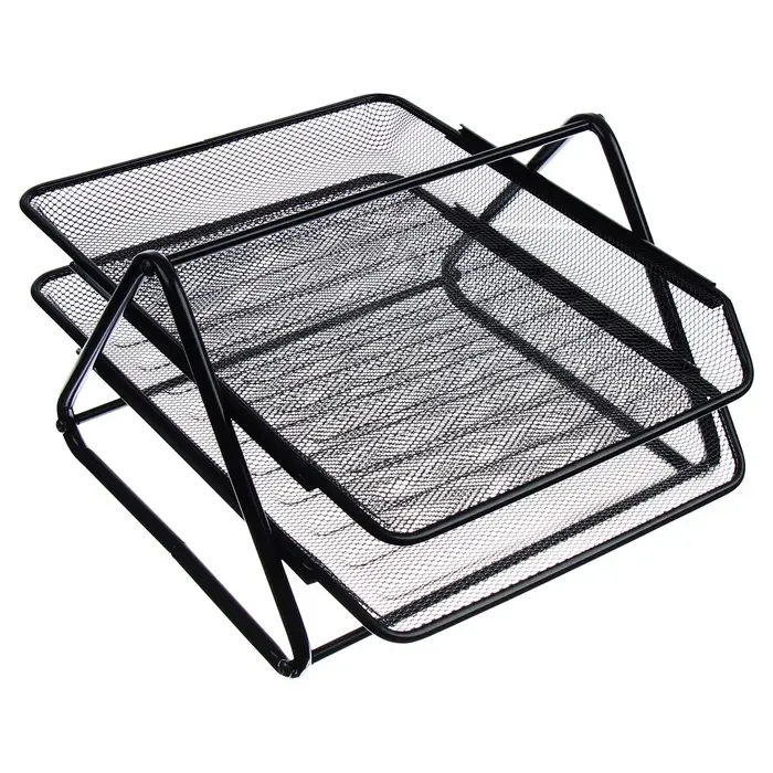 Лоток для бумаг горизонтальный, металлическая сетка, 2 отделения, чёрный