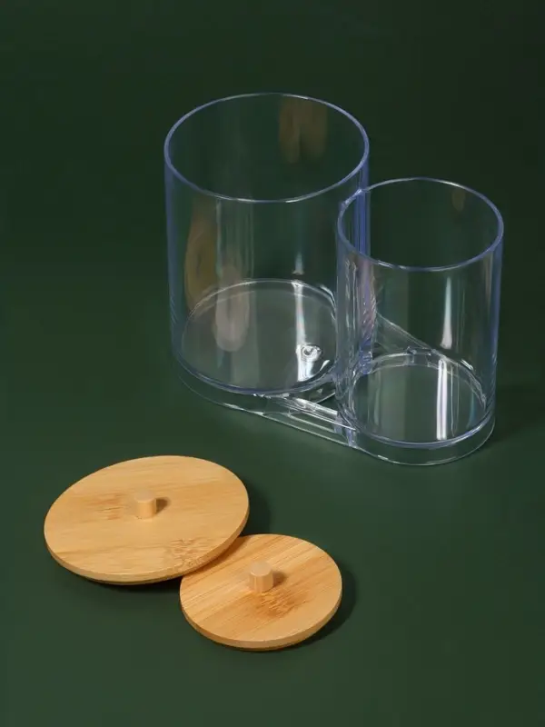 Органайзер для ватных палочек и дисков BAMBOO, с крышкой, 15.5&times;8.5&times;12 см, прозрачный, коричневый