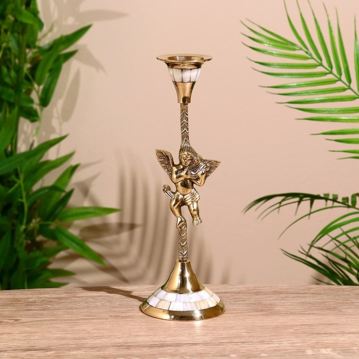 Подсвечник  Подсвечник "Амур" латунь, перламутр 25,5 см