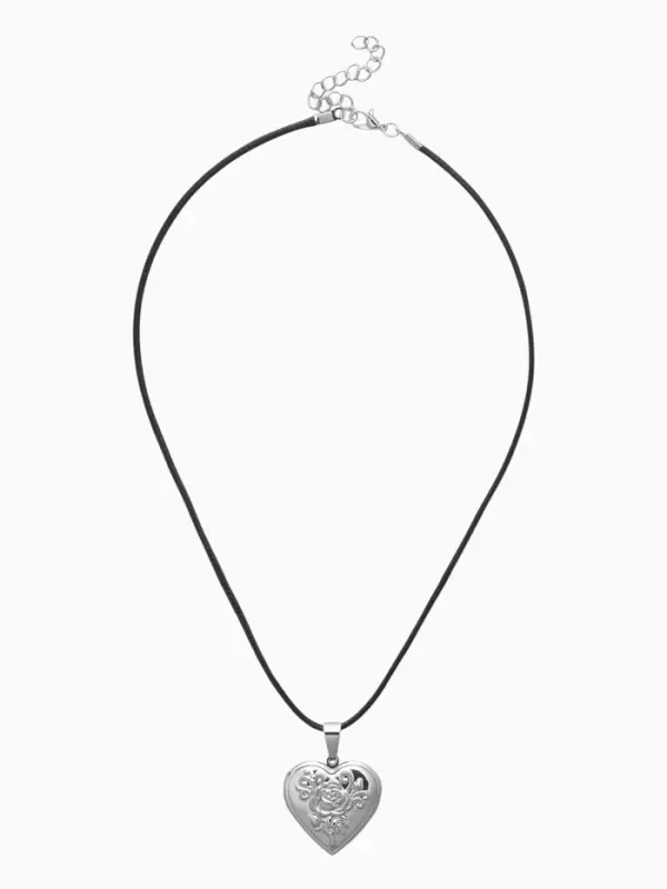 Кулон на шнурке &laquo;Для фото&raquo;, сердце с розой, цвет чернёное серебро на чёрном шнурке, 45 см