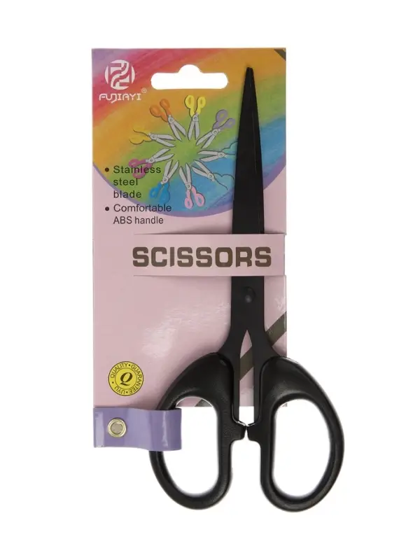 Ножницы канцелярские 16см, черные, длина лезвия 10см