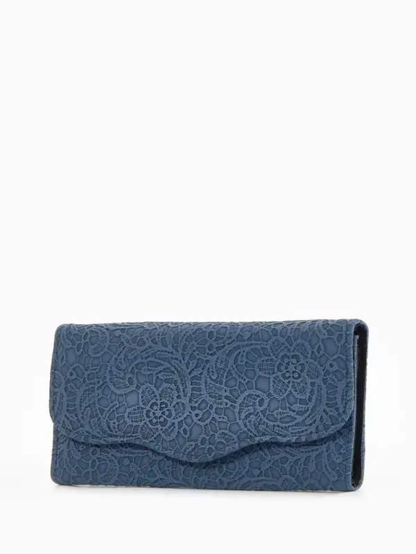 Кошелёк женский на магните, 19.5&times;2.5&times;9 см, с цветочным узором, тёмно-синий