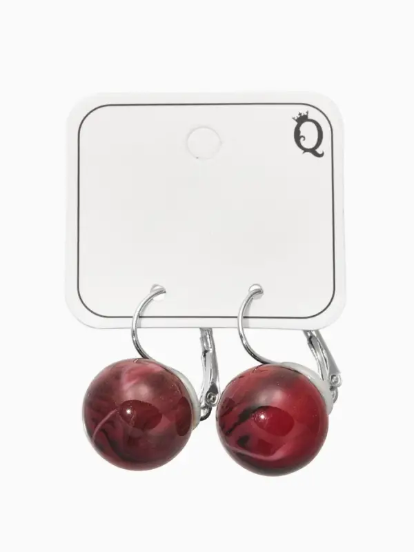 Серьги пластик "Шар №16" с разводами и блёстками, цвет бордовый в серебре