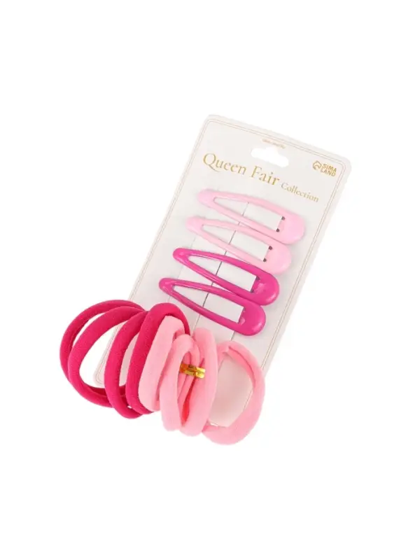 Набор для волос QF &laquo;Мира&raquo;, 12 шт.: 4 невидимки 5 см, 8 резинок 3.5 см, розовый