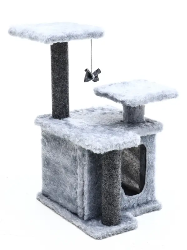 Домик для кошек с когтеточкой, квадратный, 3х-этажный, 33 × 42 × 63 см, ковролин, серая