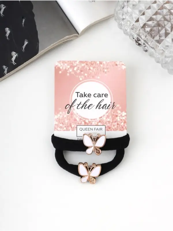 Резинки для волос «Грейс», набор 2 шт., бабочка, 3.5 см, чёрные
