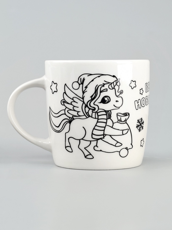 Кружка под роспись «Веселого Нового года» Единорог и Снегурочка 300 мл Кружка под роспись «Веселого Нового года» Единорог и Снегурочка 300 мл