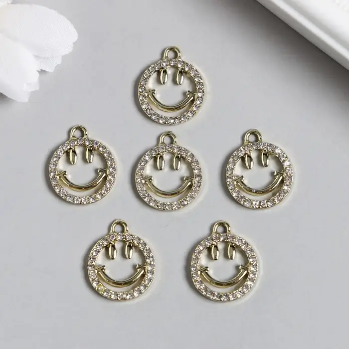 Декор для творчества металл, стразы "Смайлик" золото 1,5х1,8 см